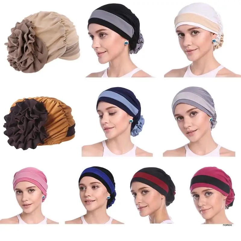 

Chemo Cancer Hat Cap Colorblock Turban Women Stretch Flower Muslim Headscarf