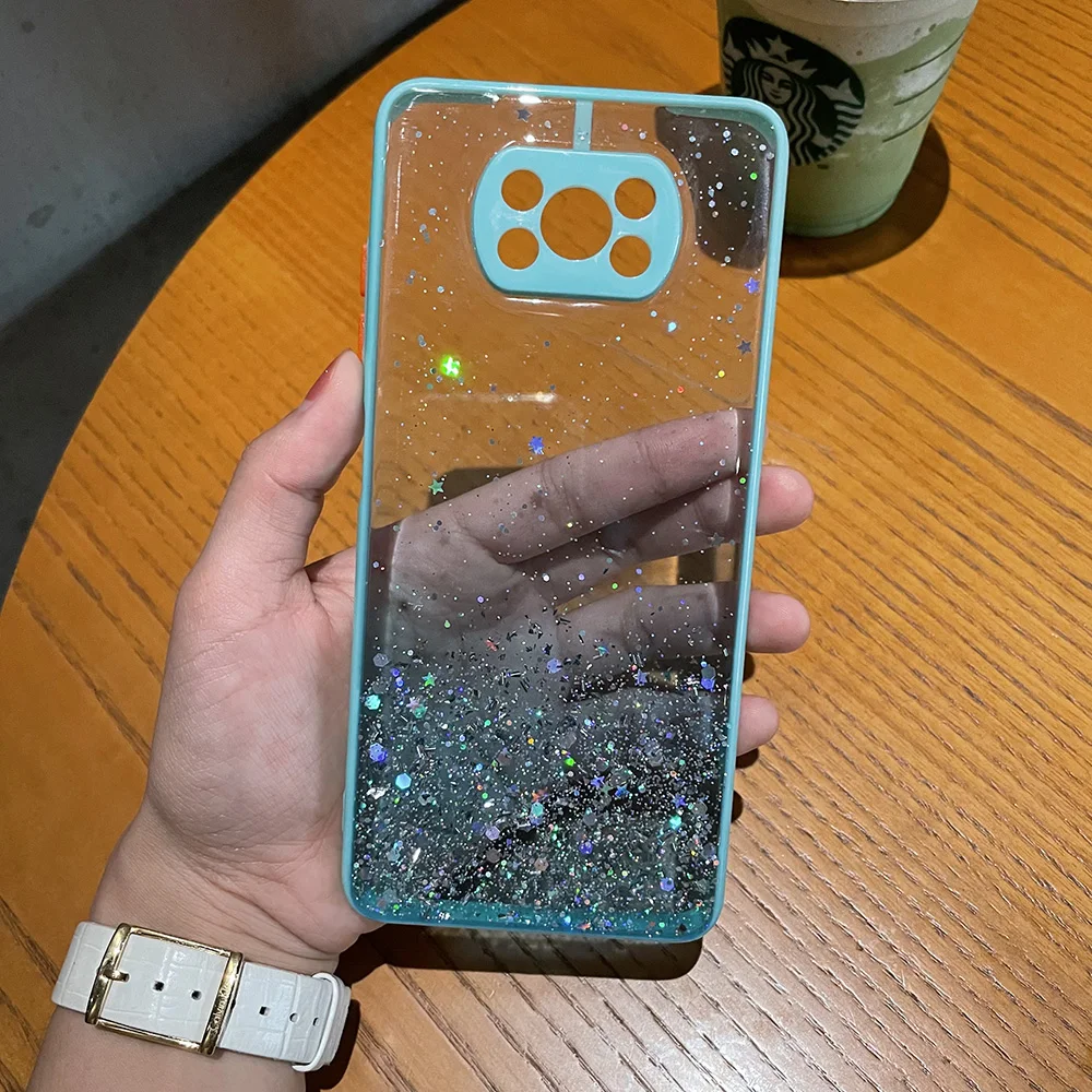 luxury clear glitter phone case for xiaomi poco x3 pro nfc poco f3 m3 note 9s note 9 pro gradient rainbow sequins cover coque free global shipping