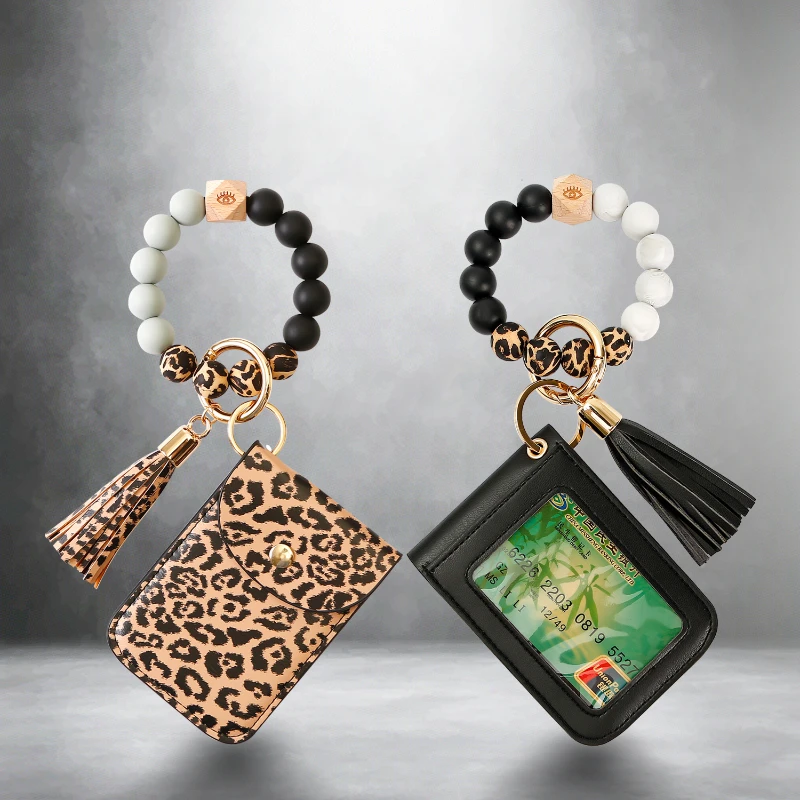 

New Tassel Silicone Wrist Key Chain Beech Leopard Card Bag Zero Wallet Bracelet Key Ring Silicone Bracelet Card Bag