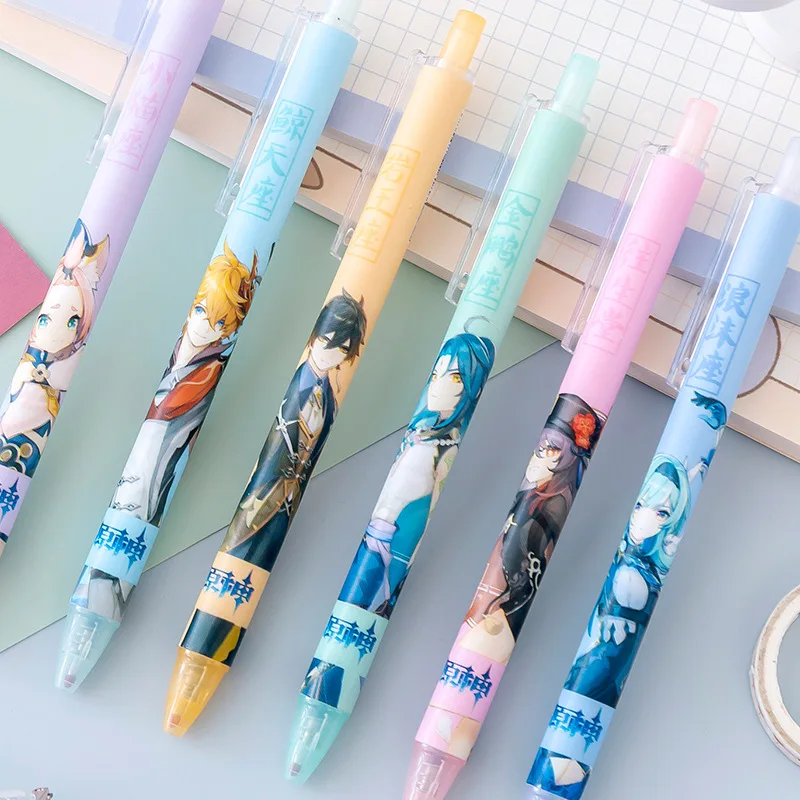 

12Pcs/Lot Genshin Impact Pen Toy 0.5mm Anime Press Gel Pen School Office Stationery Supplies