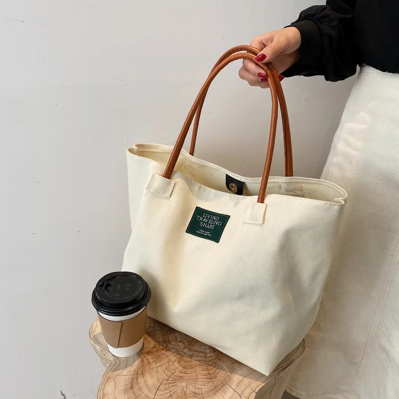 New Trendy Canvas Tote Bag Shouler Bags Large-Capacity Handbag Casual Designer Messenger Bag Student Reusable Shopping Beach Bag