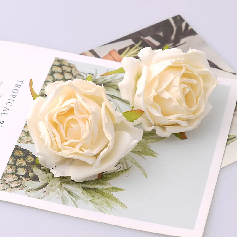 

10PCS White 7cm Rose Artificial Silk Flower Heads Wedding Decoration DIY Wreath Scrapbooking Craft Fake Flowers