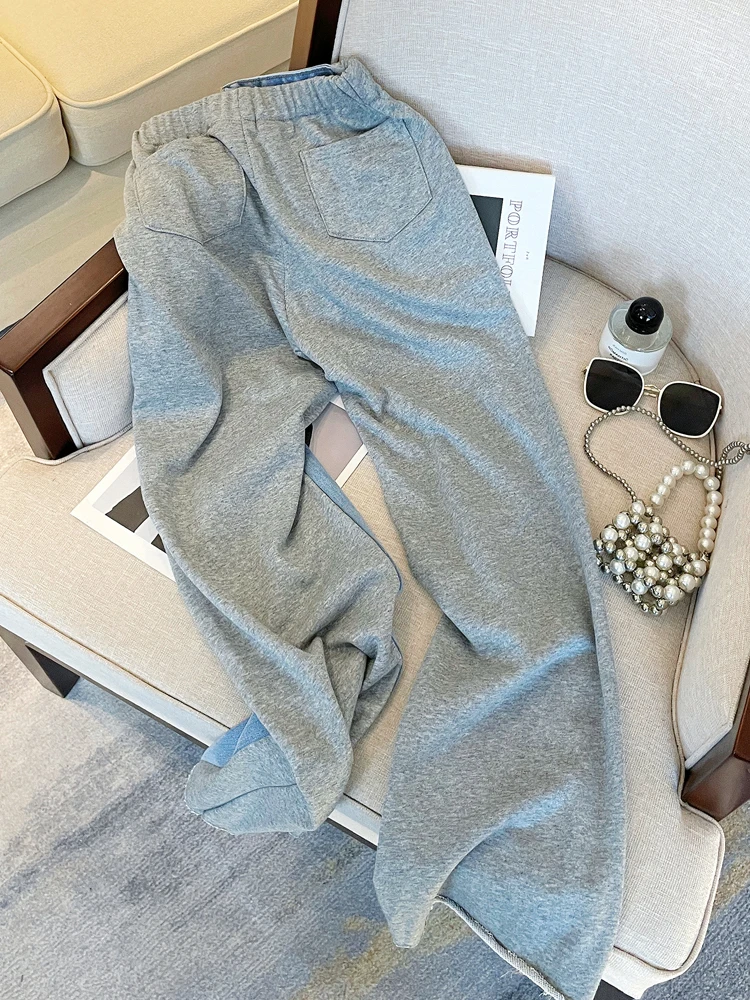 Спортивные брюки джинсы в стиле пэчворк с татуировкой для мам высокой талией