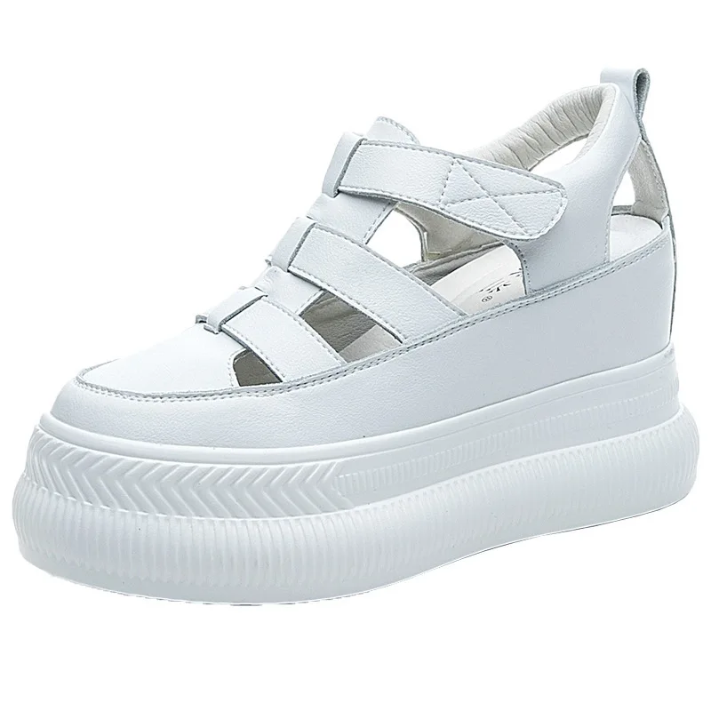 

10cm Genuine Leather Women Sandals Platform Sneakers Women Shoes Hidden Heel Women Summer Shoe Sandals Beach Shoes Slipper