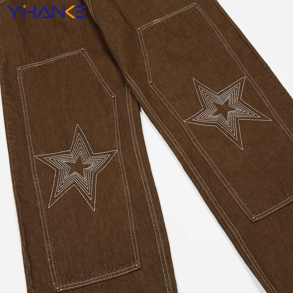 Brand Star Embroidery Jeans Retro Casual Pants Street Trend Straight Loose Pants Fashionable Hip-hop Style Street Men's джинсы