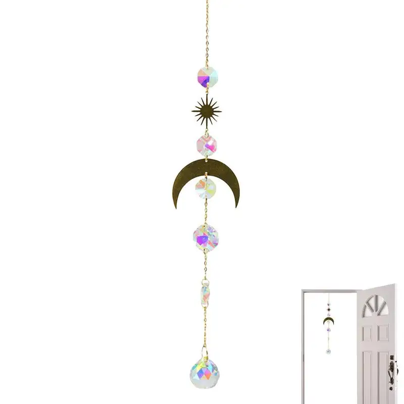 

Moon Ring Rainbow Crystal Hanging Prism Ornament Pendant Home Car Decor Crystal Wind Chime Pendant Garden Decoration