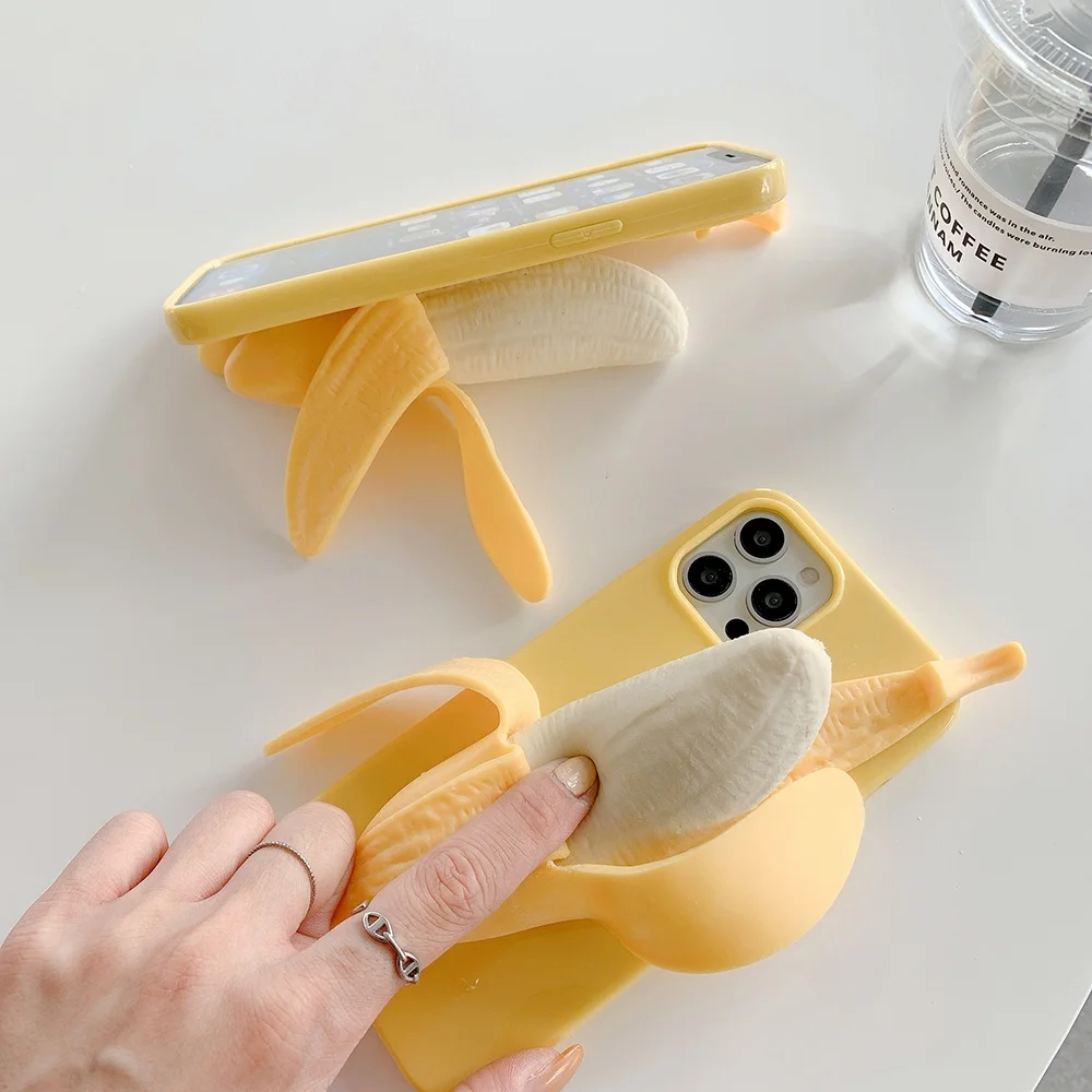 

3D Stress Reliever Peeled Plush toy banana Case For Huawei P50 P40 P30 P20 Lite Nova 9 8 7 Pro 6 SE 7i 5T 4 4E 3 3E 3i Cover
