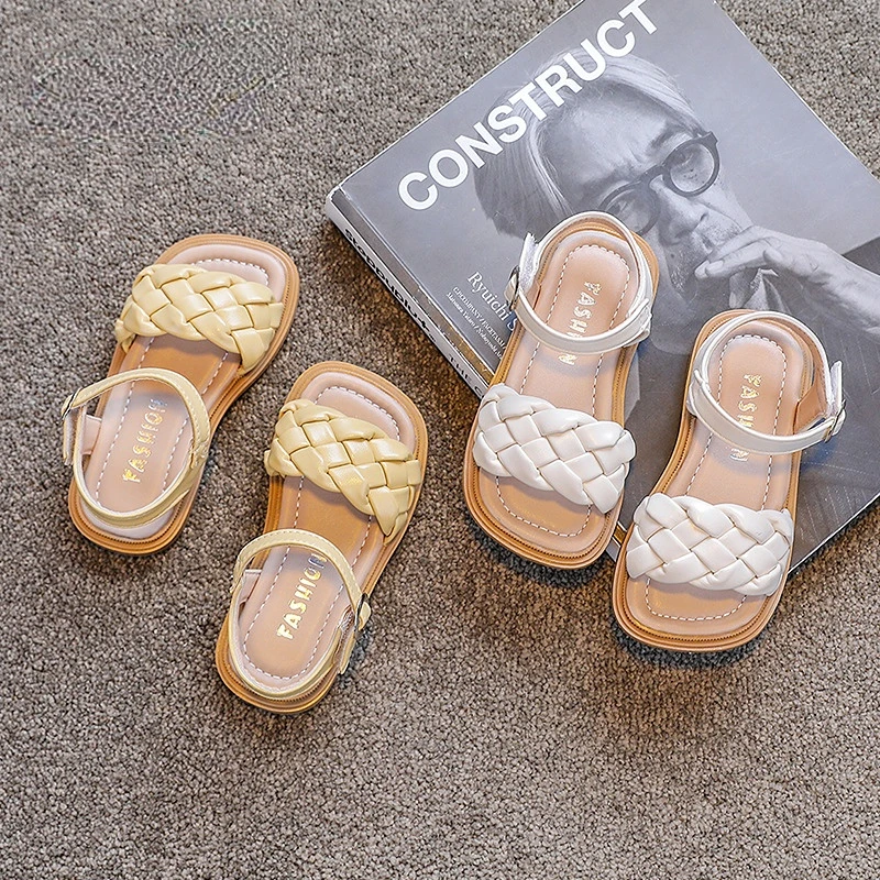 

Kids 2023 Summer Toddler Flats Little Girls Fashion Beach Sandals Princess Dress Party Weave Soft Sole Baby Toddler Shoes