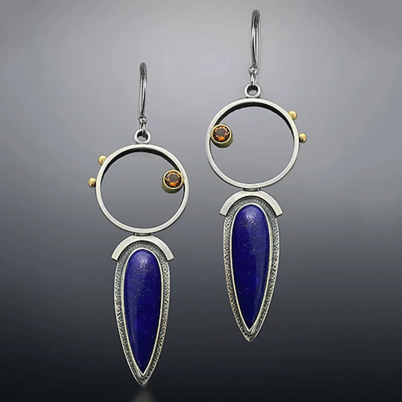 geometric lapis lazuli earrings Bohemian unique drop-shaped new earrings accessories wholesale earrings for women
