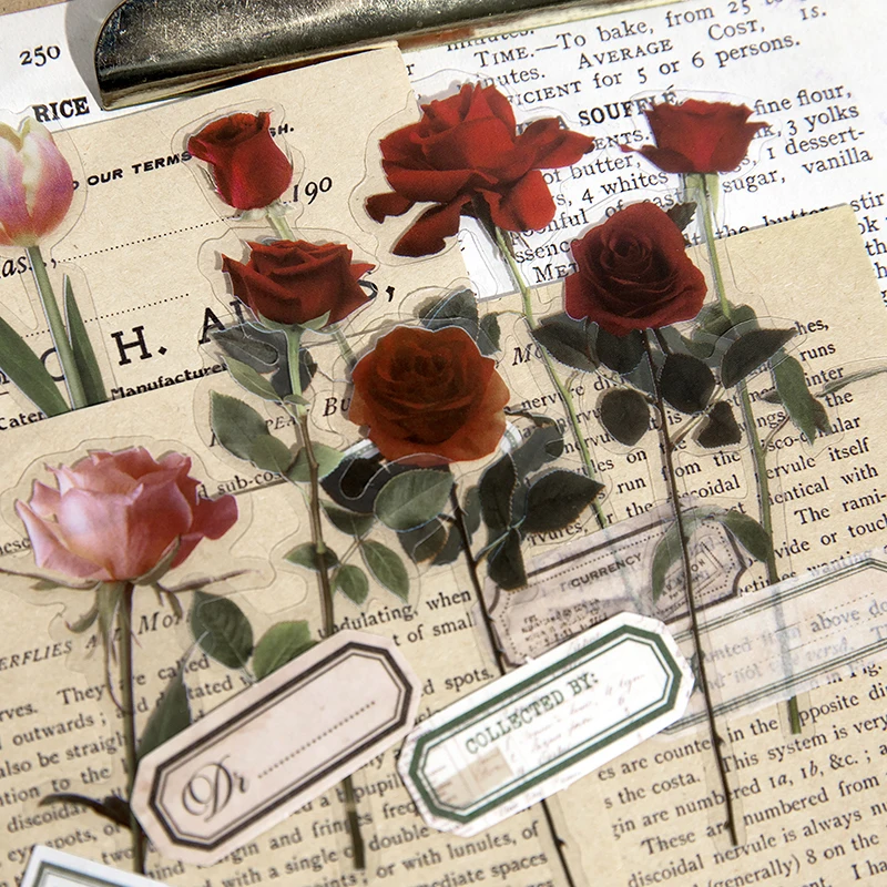 

12 pcs/pack INS Plant Flower Stickers Set PET Transparent Rose Floral Decorative Scrapbooking material Diy Diary Album