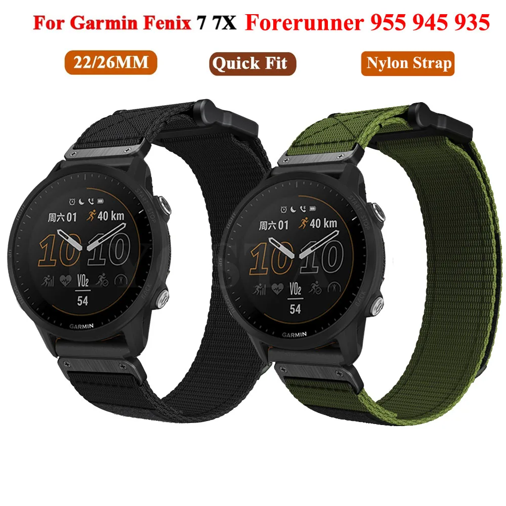 

26 22mm Hook Loop Nylon Strap For Garmin Fenix 7 7X 6X 6Pro 5X Plus/945/955/EPIX /Enduro 2 /Tactix 7 Pro Smart Watch Wristbands