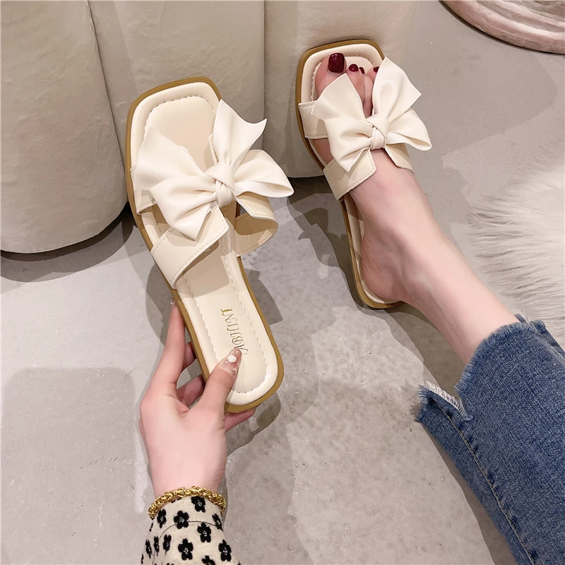 

Outdoors Butterfly Knot Slippers for Women's Summer Casual Comfortable Fairy Style Square Head Low Heels Sandals