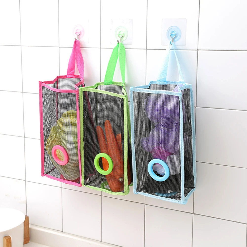 

Useful Kitchen Storage Bag Garbage Bag Dispenser Wall Hanging Kitchen Decor Organizer Plastic Grid Home Grocery Storage Bags