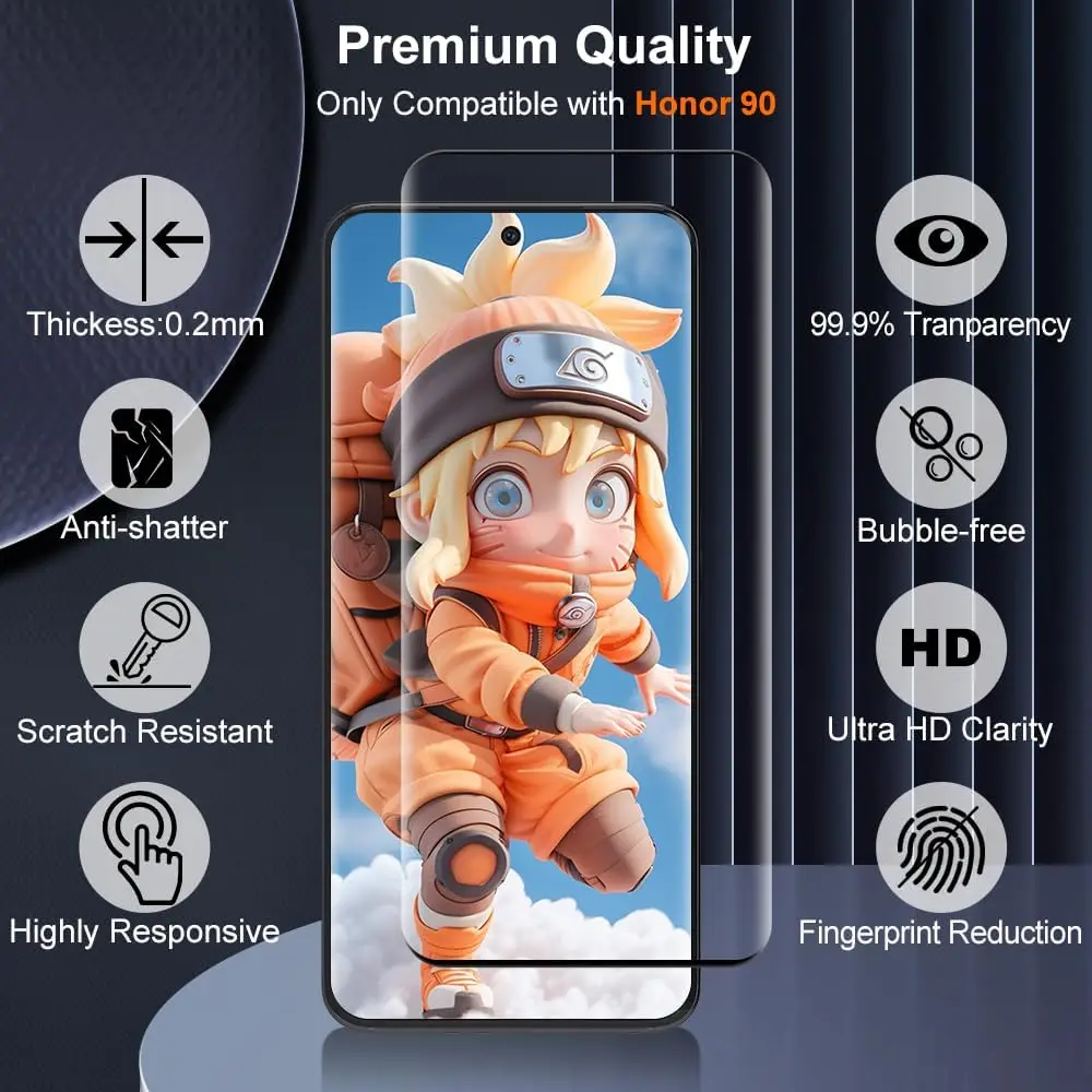 9H закаленное стекло для Huawei Honor 90 5G 2/4 шт HD изогнутая четырехсторонняя клейкая