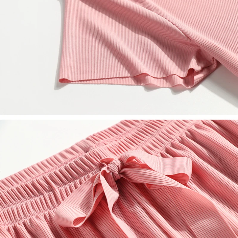 Summer Thin Cool Feeling Sleepwear for Women Short-sleeve Trousers Solid Color Loungewear Simple and Comfortable Pajamas Suit