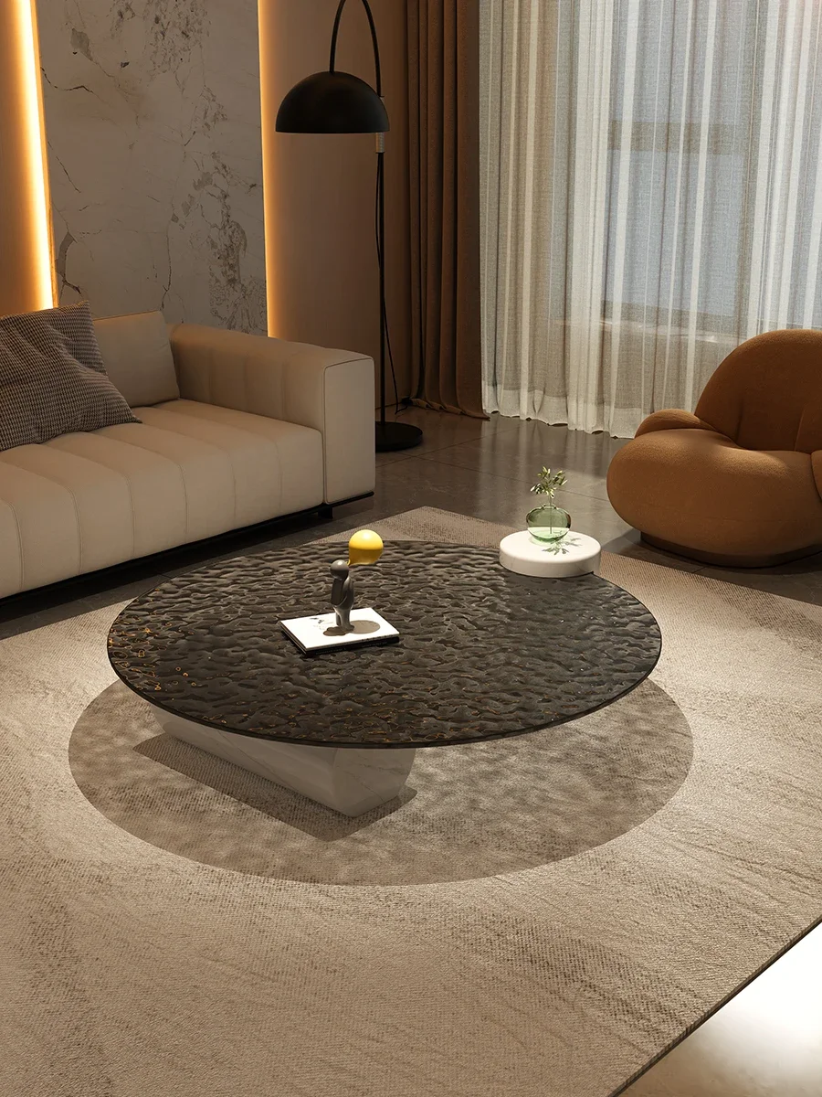 

Журнальный столик из волнистого стекла для гостиной, маленький круглый итальянский, роскошный и простой.