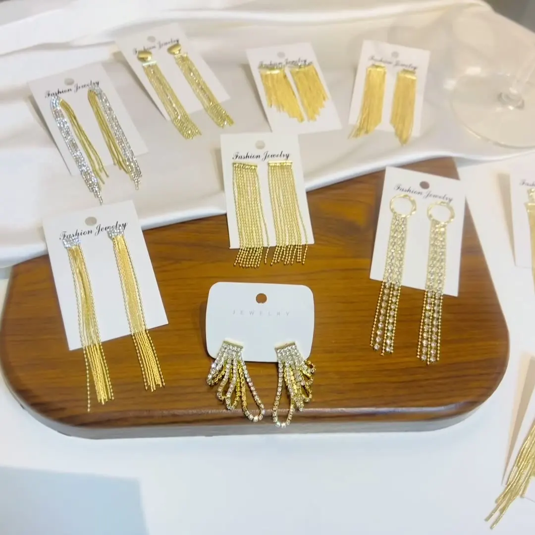 

Korean Vintage Glossy Arc Bar Long Tassel Drop Earrings for Women Gold Color Geometric Fashion Jewelry Luxury Hanging Pendientes