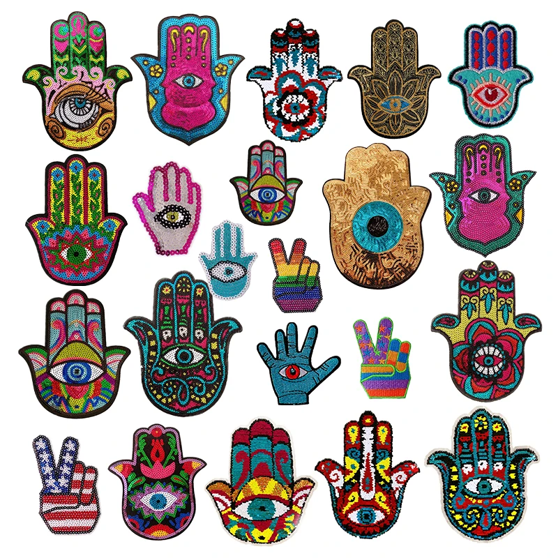 

Fashion Sequins Hand Eyes Icon Patch for Clothes Iron on Garment Accessories DIY Embroidered Applique Decoration Repair Patches