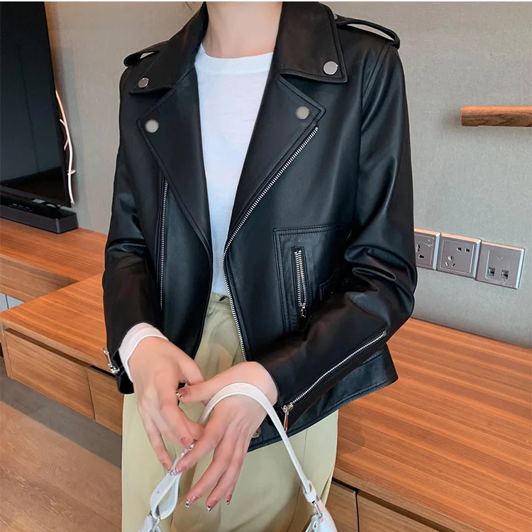 

Genuine leather jacket Women's short spring and autumn new loose sheep leather jacket Youth style