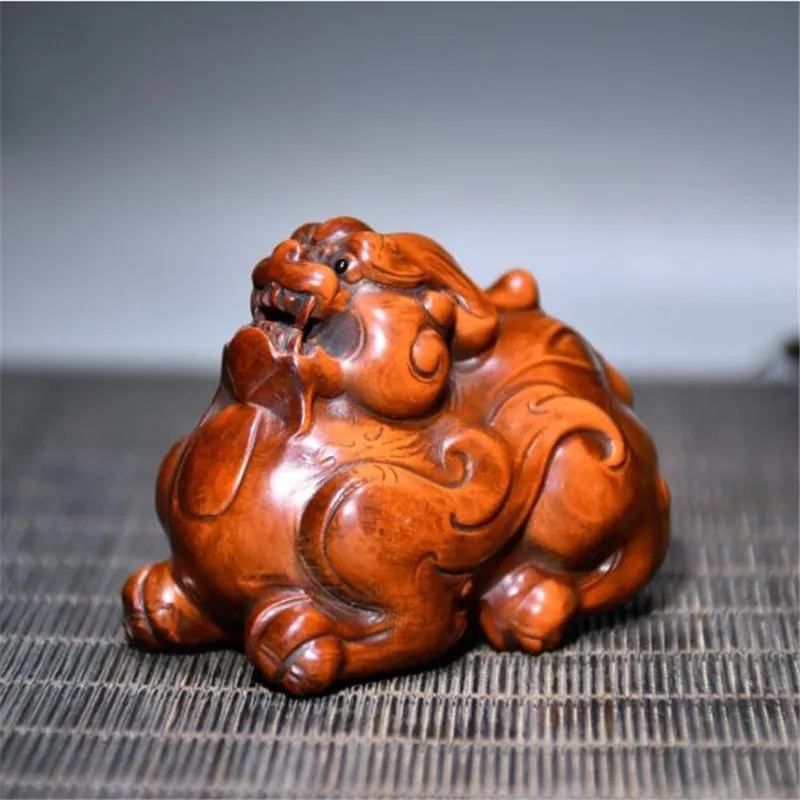 

Archaize seiko Hand-carved boxwood recruit wealth mythical wild animal desktop decoration small crafts statue