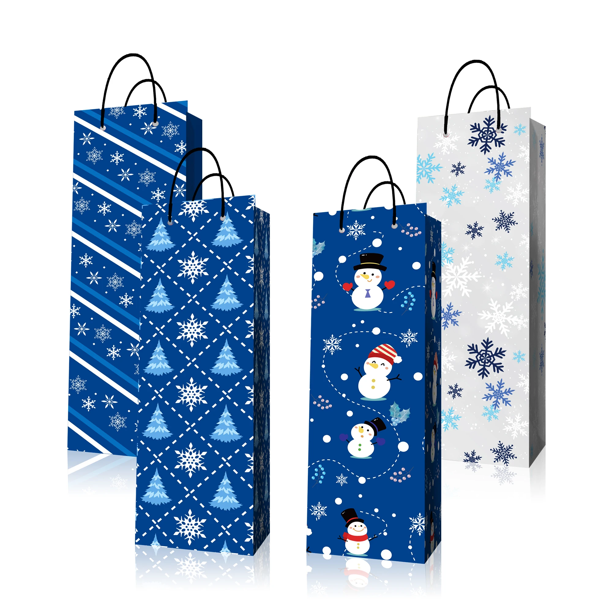 

HJ005 4pcs Blue White Snowflake Merry Christmas Party Red Wine Packing Boxes Xmas Party Whiskey Champagne European Gift Wine Box