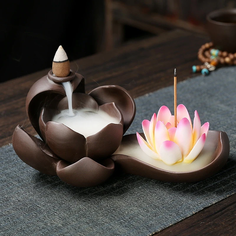 

Elegant Lotus Incense Burner Waterfall Incense Holder Ceramic Censer Handicrafts Aromatherapy For Home Decor Office