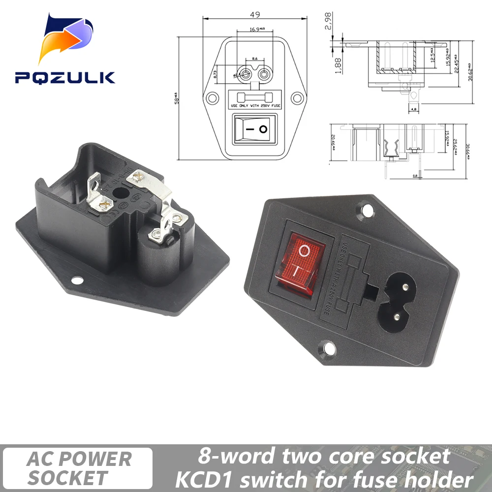 3-контактный IEC320 C14 C15 Электрическая розетка со светодиодной подсветкой 250 В Кулисный переключатель Латунь 10 А Предохранитель Женский Мужской Входной разъем Штыревой разъем Компьютерное крепление