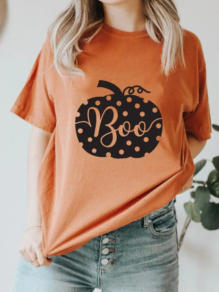 

Halloween Clothing Fall Autumn T Ladies Print Fashion Pumpkin Season Cute Orange T-shirts Clothes Women's Female Graphic Tee