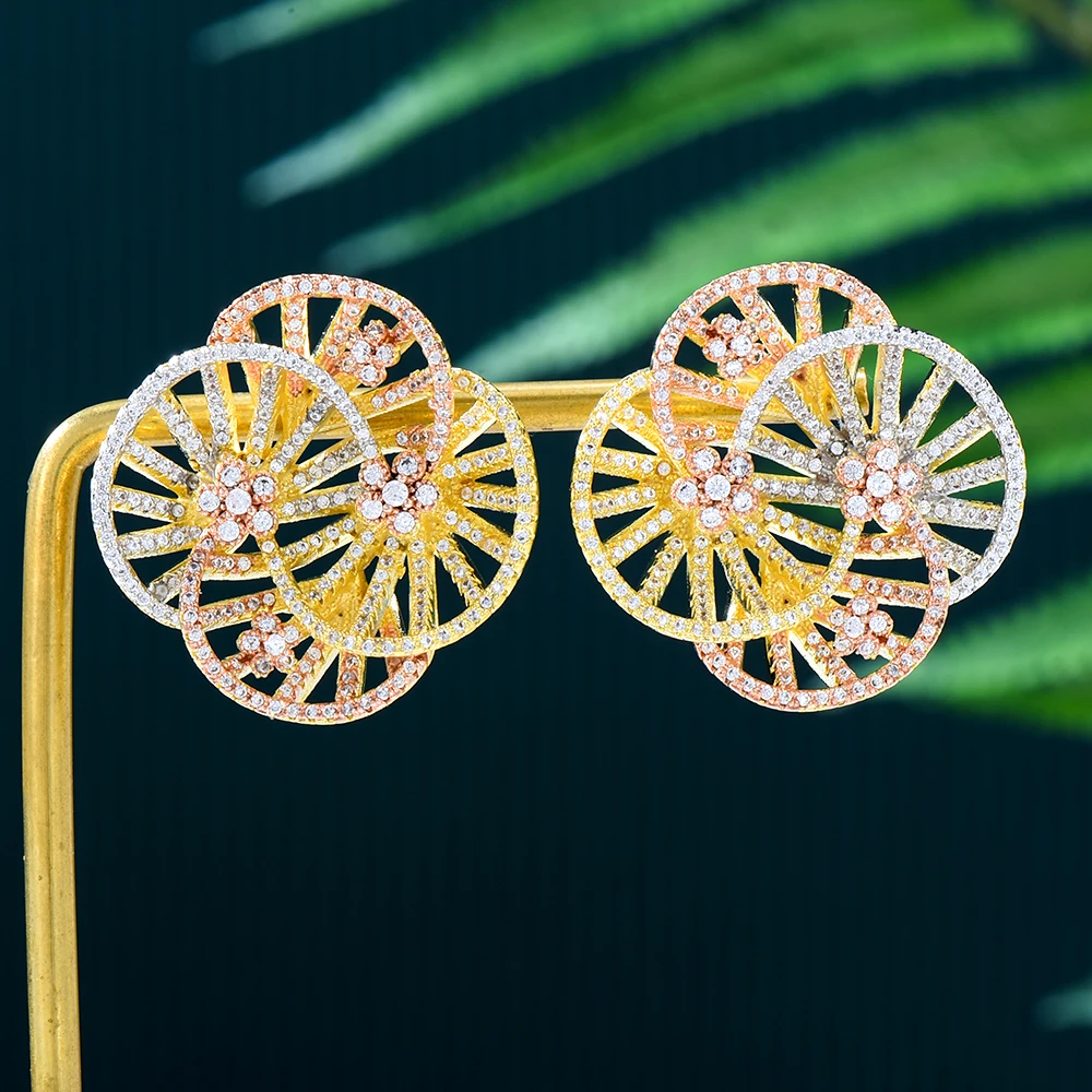 

Blachette Luxury Trendy Geometry Flower Round Pendant Earrings for Noble Women Bridal Wedding Party Daily Boucle d'Oreille Femme