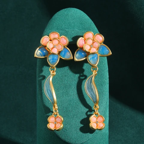 LOVE GREEN LIVE GREEN Серьги-капельки из меди с натуральным камнем и стеклом