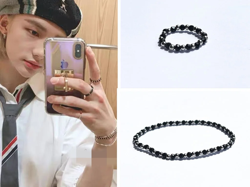 

KPOP New Boys Group tray Kids Same Style Bracelet Ring Crystal Beaded Elastic Bracelet Steel Ball Bracelet Hip Hop Jewelry Gifts