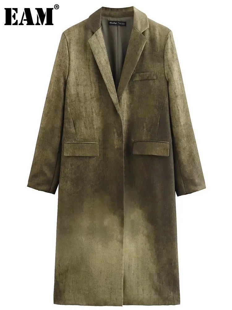 Женский повседневный плащ Green Tie Dye с лацканами и длинным рукавом