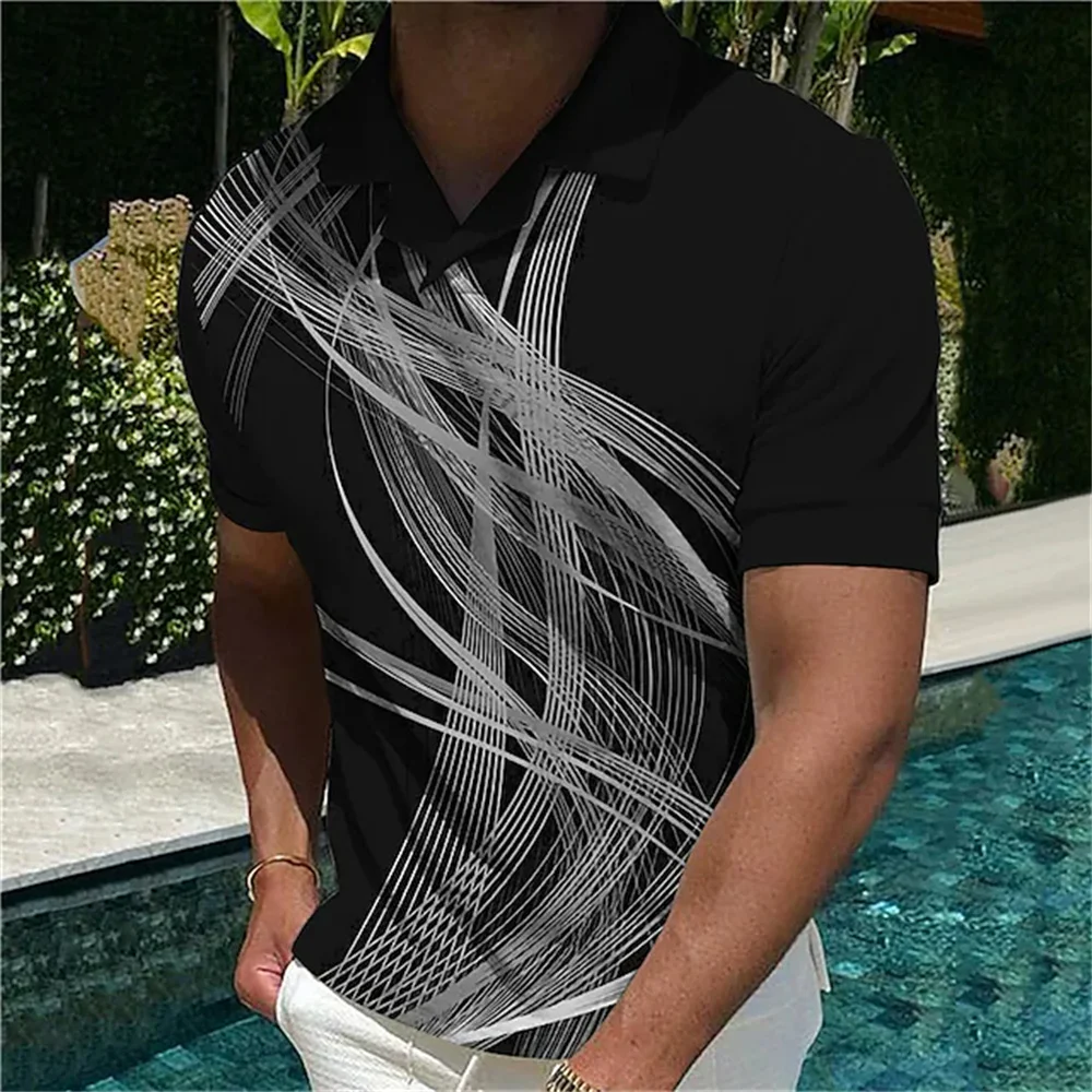 

Summer Men's Polo Shirt Gradient Line Short Sleeve Tshirt Casual Daily Lapel Tops Tees Fashion Striped T Shirt For Man Clothing
