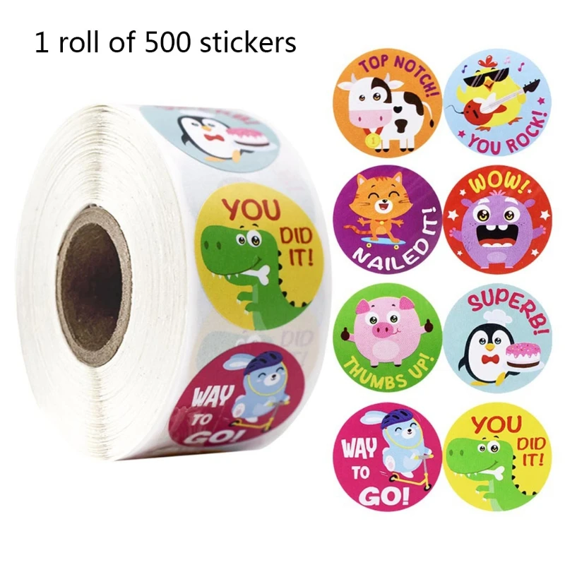 

500Pcs/Roll Reward Stickers Cute Animal Scrapbooking Paper Craft for Students Motivation Teacher Encouragement Sticker