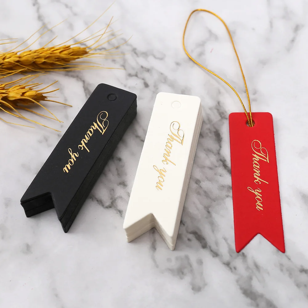 

100pcs Bronzing Thank You Tags Black White Red Paper Cards Labels Wedding Birthday Christmas Party Gift Tags Packaging Supplies