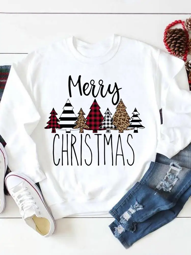 

Pullovers Print Merry Christmas Holiday Fashion Clothing Letter Tree Plaid Leopard Cute Casual Female Women Graphic Sweatshirts