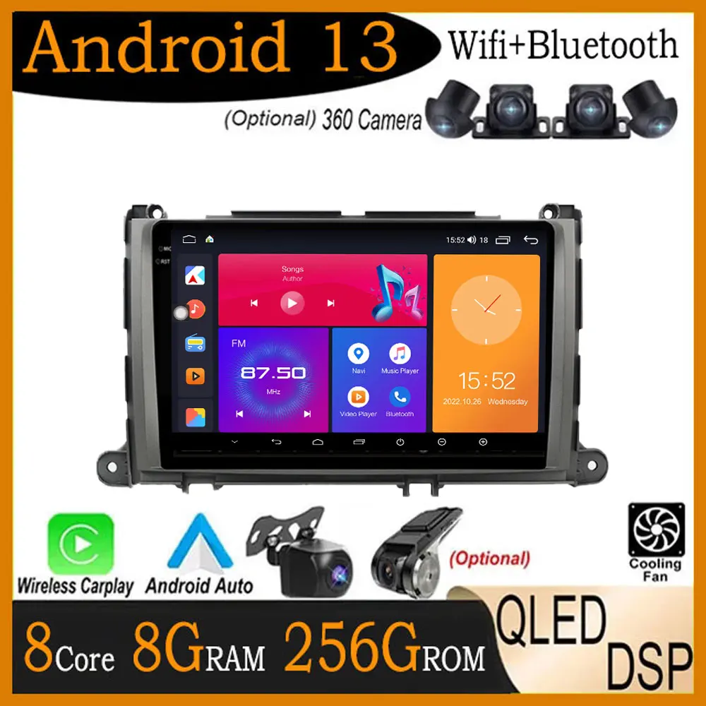 

9'' Android 13 For Toyota Sienna 2010 2011 2013 2014 Dsp QLED / IPS Auto Radio Stereo Multimedia Video Navigation Gps Carplay