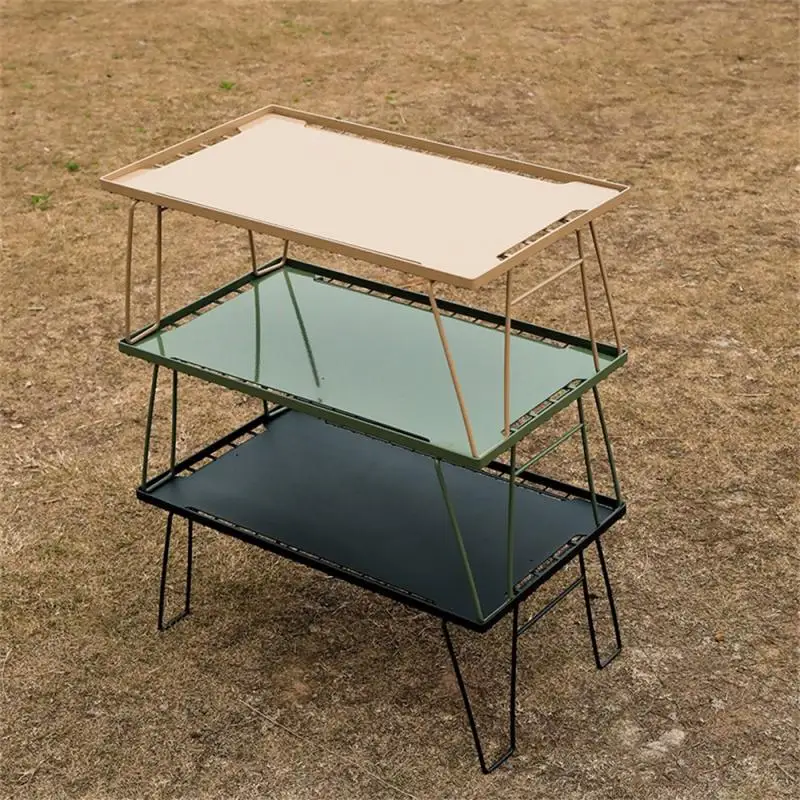 

Black Folding Table Outdoor Camping Portable Ultra-Light Aluminum Alloy Binaural Iron Grid Frame Height Adjustable Coffee Table