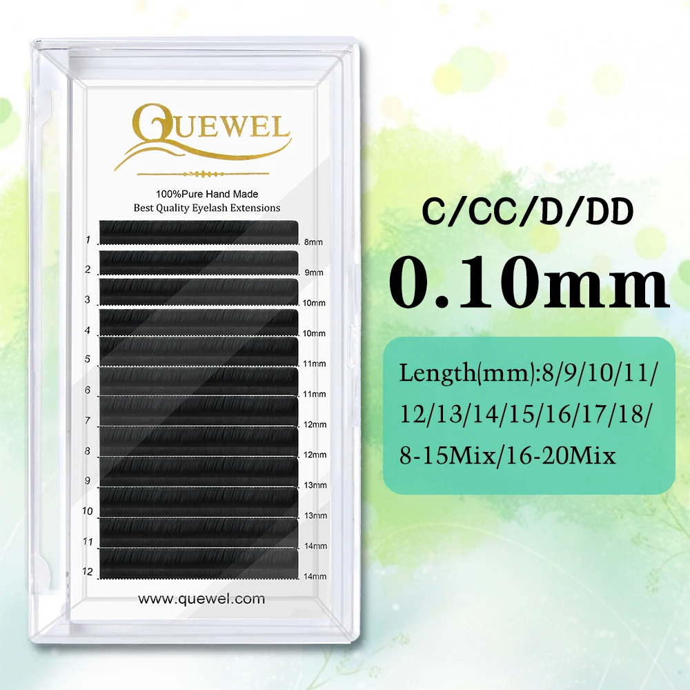 

Quewel 0.10mm False Eyelash Extensiones 8-18mm Silk Cilios Classic Individual Faux Eye Lash Extension C/CC/D/DD Curl Natural