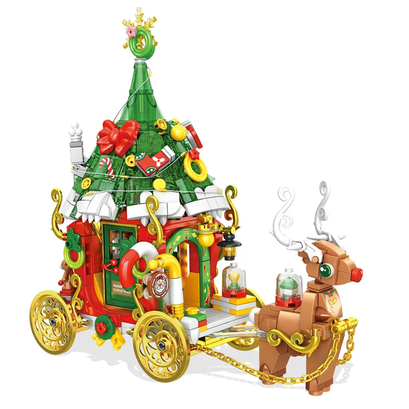 

Christmas Tree Reindeer Gingerbread House Model Sets Building Bricks Toy City Winter Village Train Santa Claus Elk