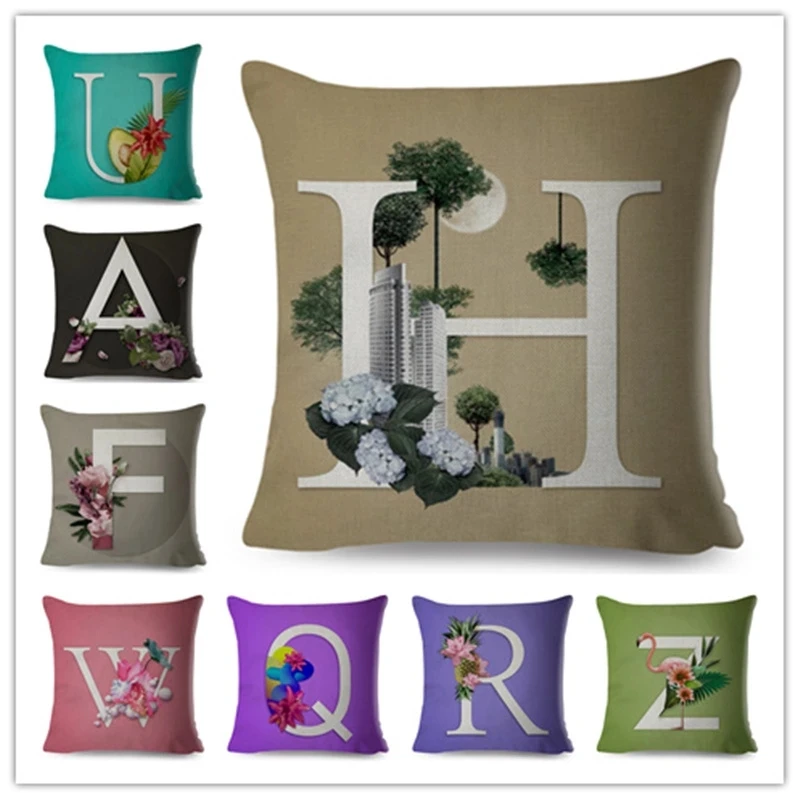

Creative Letter Cushion Cover Polyester Pillow Case for Sofa Home Decorative Cartoon Printed Throw 45*45 cm fundas para cojines