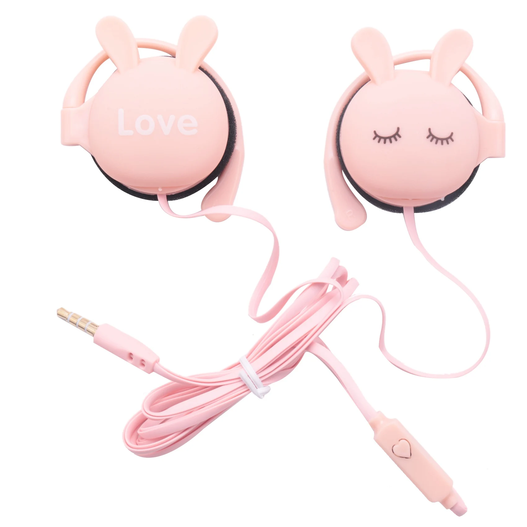 

Cartoon Rabbit Ear Hook Wired Earphone Sport Running Stereo Headphones Children Girl Headset For Mobile Phone