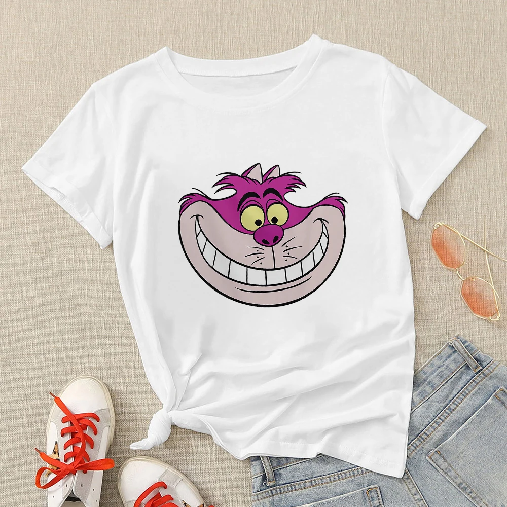 

Disney Cartoon Cute Women T-shirts Cheshire Cat Print Comfy Home Casual Tops Tees Basic Summer Thin Short Sleeve T Shirt Female