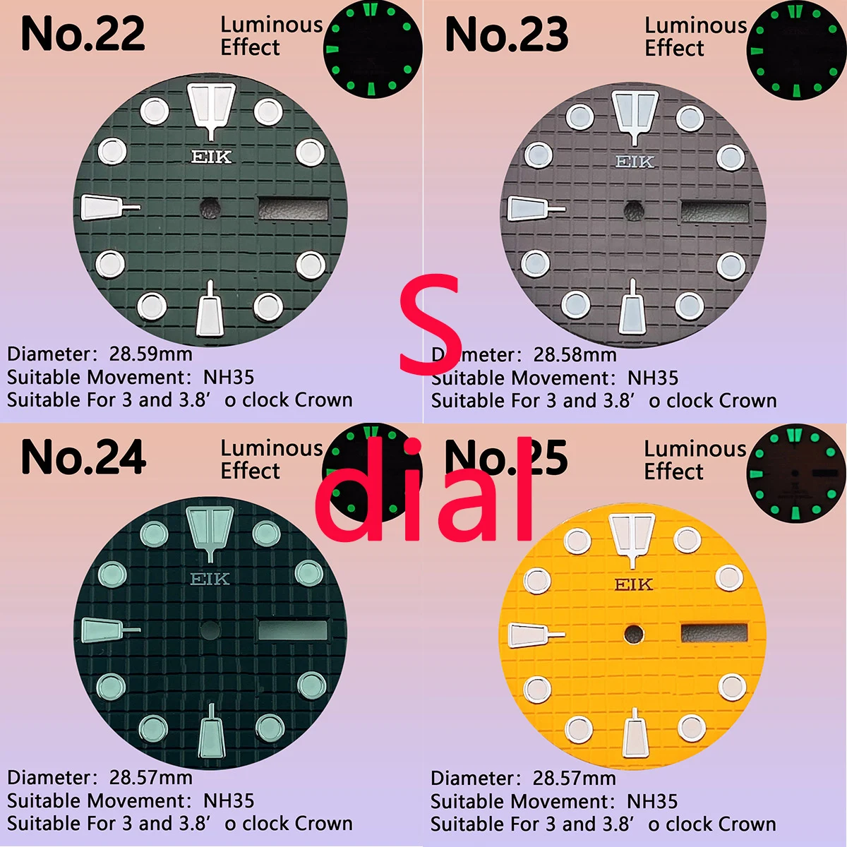 

NH35 NH36 Watch S Dial 28.5mm/29mm Various Colors C3 Super Luminous Fit NH35 NH36 Movement Modified Watch Literal Abalone Seik