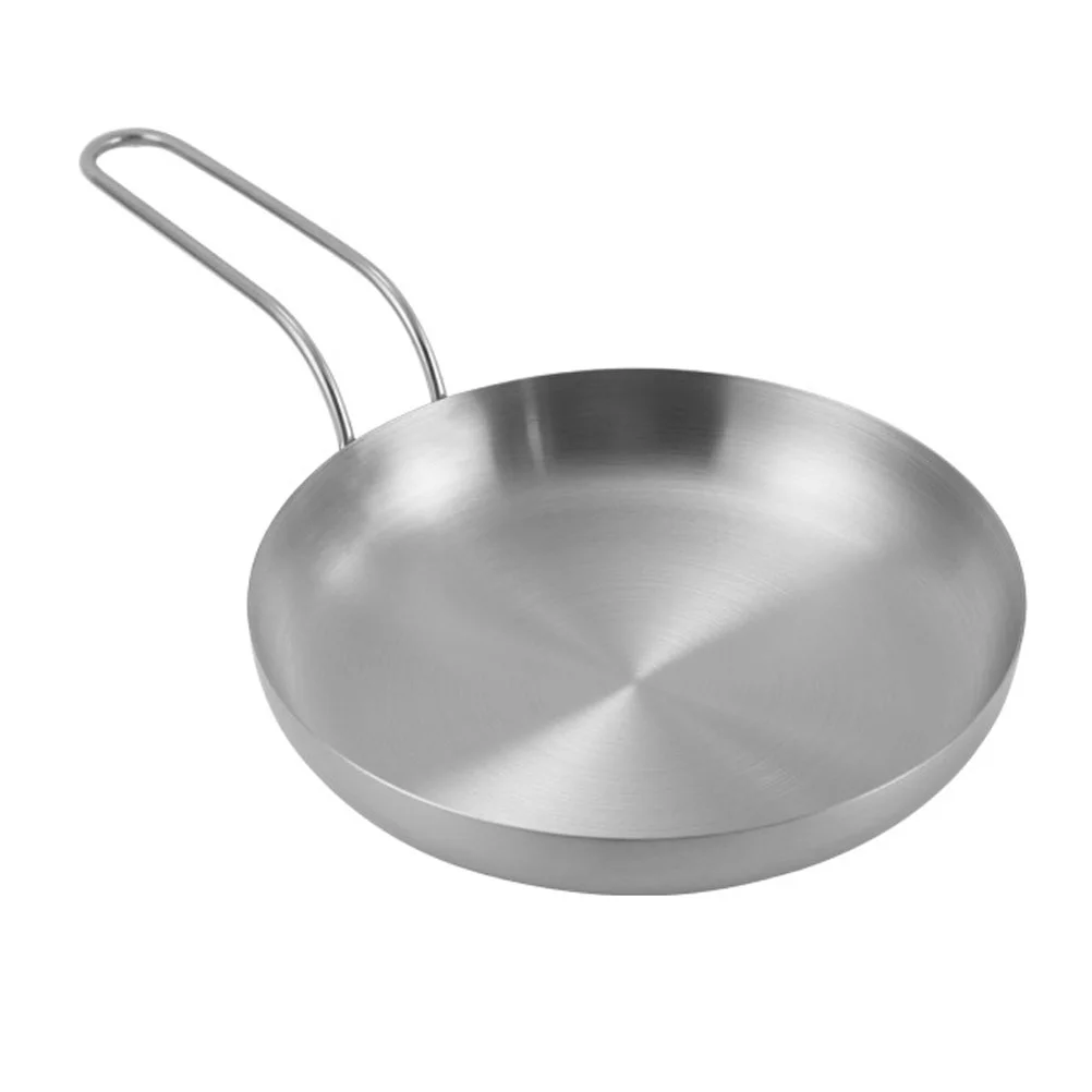 

Pan Stainless Flat Induction Steel Bottom Wok Fry Woks Siliconefrying Grill Bbq Serving Cookware Korean Pot Steaming Lid Handle