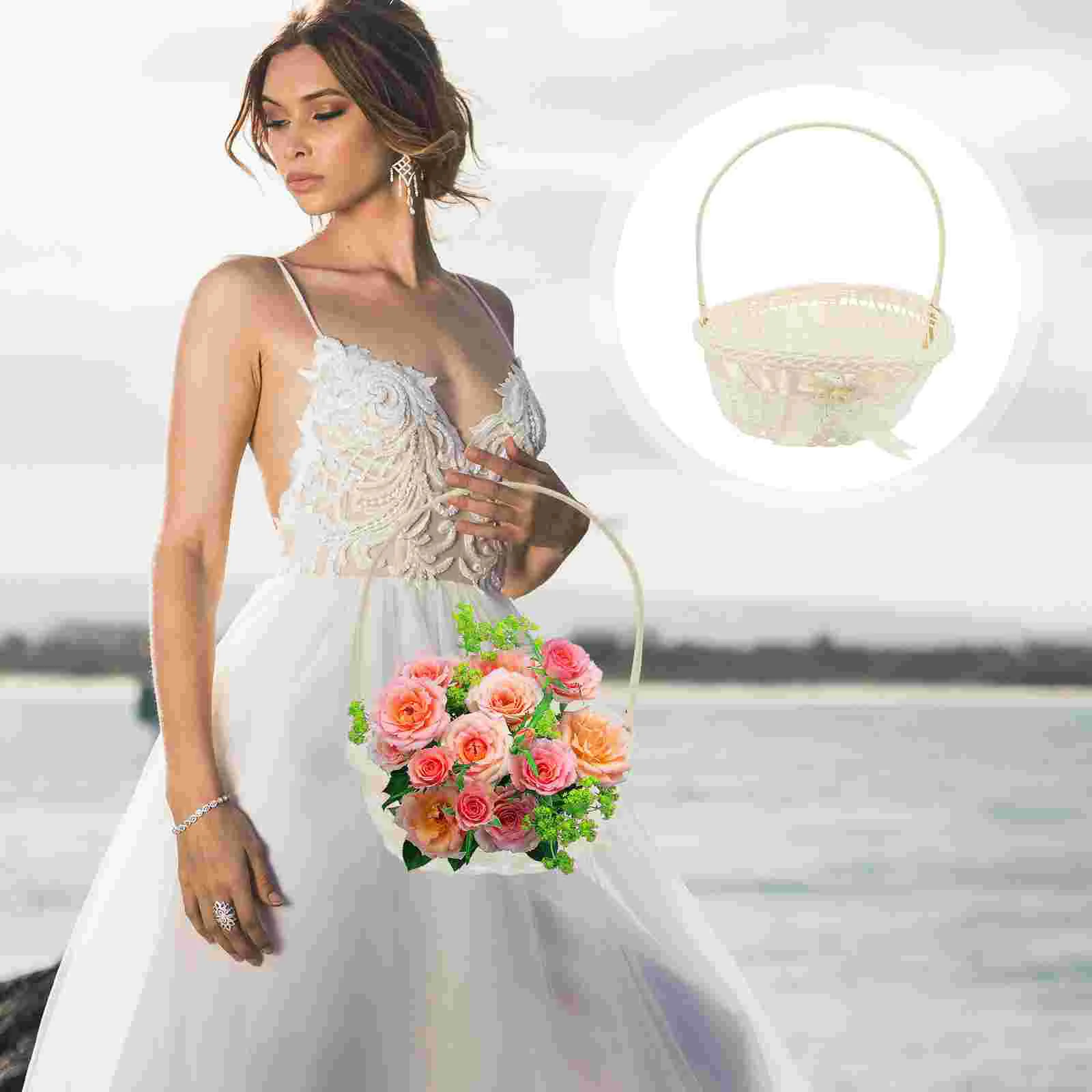 

Basket Flower Wedding Girl Wicker Storage Baskets Picnic Woven Candy Rattan Gift Petal Fruit Party Handle Rustic Table