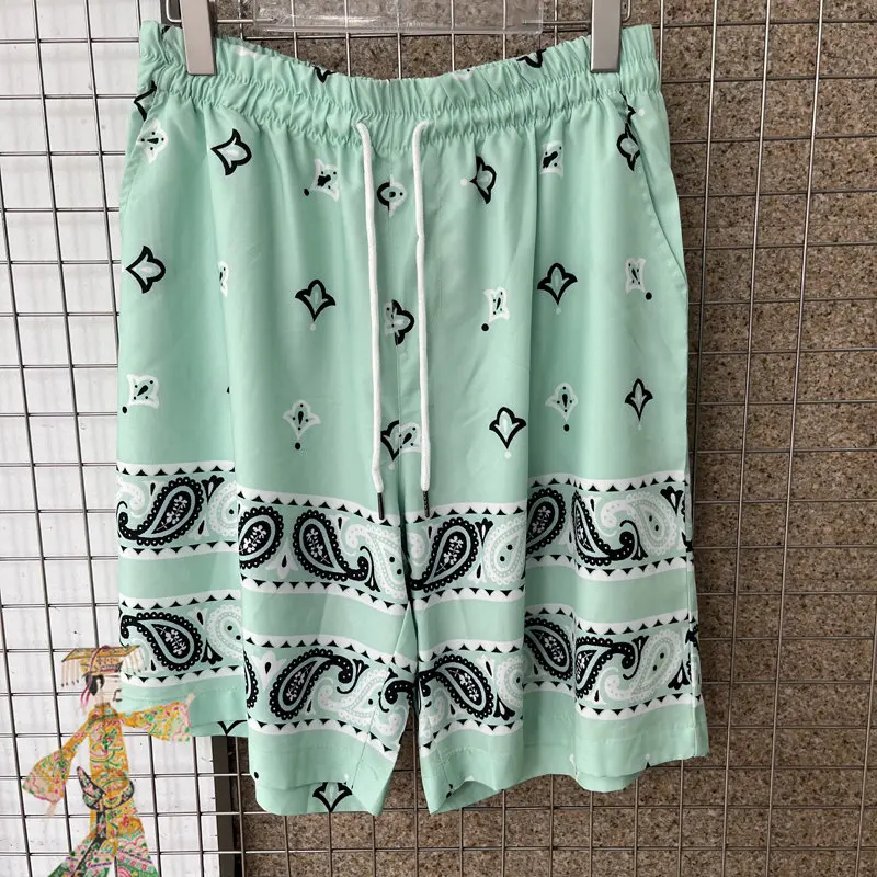 

CASABLANCA Shorts Light Green Cashew Print Short Sleeve Summer Loose Casual Suit Surf Beach Casablanca Flower Shirt Men Women
