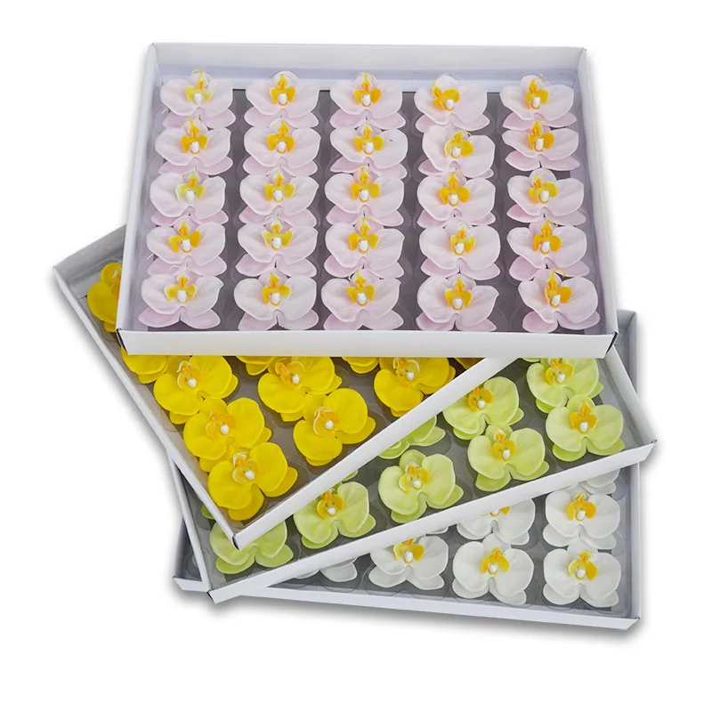 

25Pcs Artificial Butterfly Orchid Soap Flower Head White/Pink/Yellow Phalaenopsis For Wedding Home DIY Decoration Fake Flowers