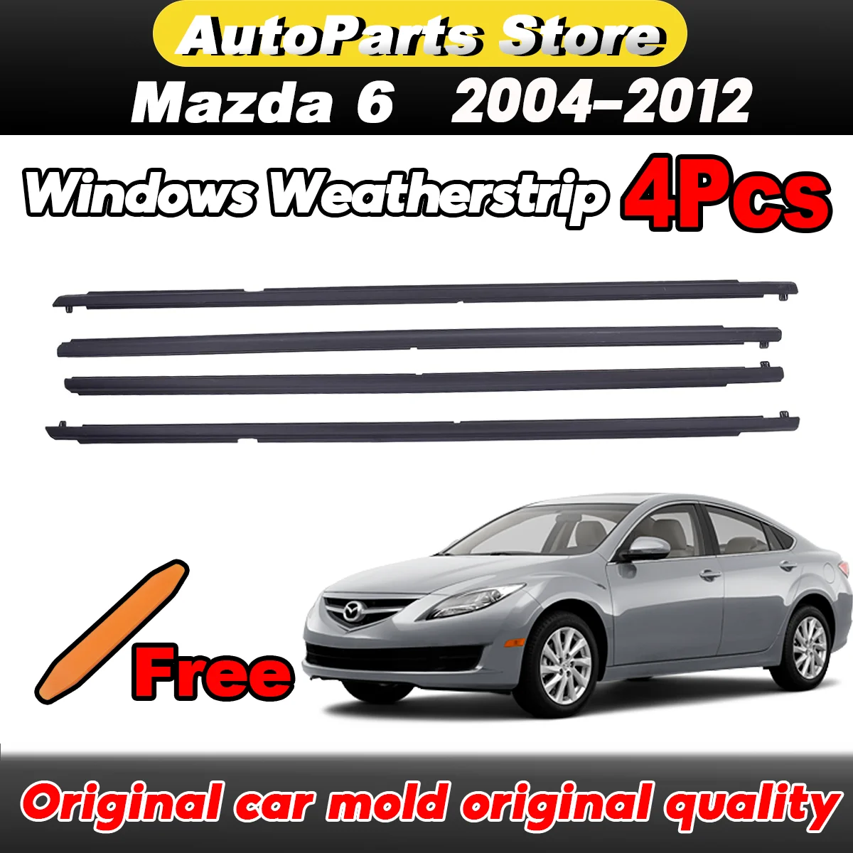 

Для Mazda 6 2004-2012 4 шт. уплотнитель для окон, уплотнительные ремни для наружного оконного стекла, декоративные полоски для передних и задних окон, водонепроницаемые