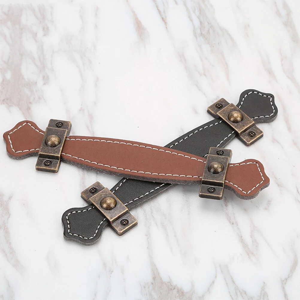 

2pcs Brown Pu Handle Pu Suitcase Handle Drawer Cabinet Door Handle